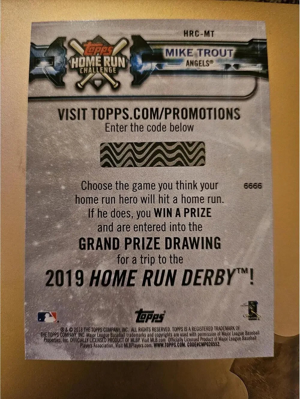Mike Trout - 2018 Topps Homerun Challenge Insert - #HRC-MT - RAW Mint